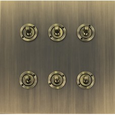 6 gang Dolly Switch on a Square Metal Plate