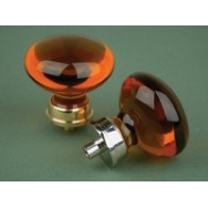 Bohemian crystal glass cupboard knob in amber glass with nickel fittings - large.
