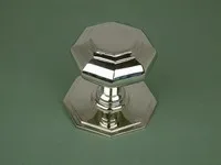 Polished nickel plated cast brass octagonal door knob.